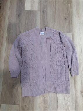 Olive & Oak Cable-Knit Open Cardigan - Mauve Pink